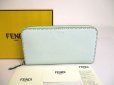 Photo1: FENDI Selleria Emerald green Leather Round Zip Wallet #a264 (1)