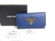 Photo1: PRADA Blue Saffiano Metal Leather 4 Pics Key Chain #a267 (1)