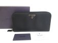 Photo1: PRADA Black Nylon Leather Round Zip Long Wallet #a268 (1)