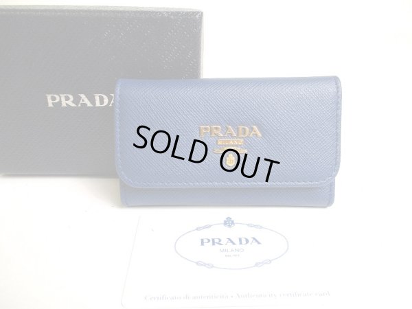 Photo1: PRADA Blue Saffiano Metal Leather 6 Pics Key Chain #a274