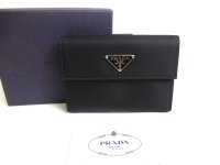 PRADA Black Nylon Leather Bifold Wallet Purse #a275