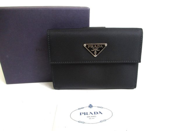 Photo1: PRADA Black Nylon Leather Bifold Wallet Purse #a275