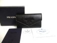 Photo1: PRADA Black Saffiano Shine Leather 4 Pics Key Chain #a276 (1)