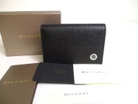 BVLGARI Black Grain Calf Leather Business Card Case Card Holder #a279