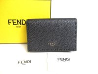 FENDI Black Leather Silver H/W Credit Card Business Card Holder #a281