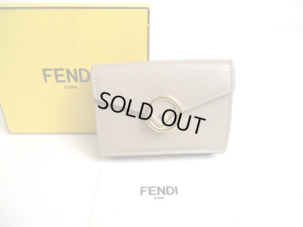 Photo1: FENDI F IS FENDI FF Khaki Brown Leather Gold H/W Micro Trifold Wallet #a282