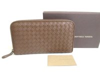 BOTTEGA VENETA Intrecciato Brown Leather Round Zip Wallet Purse #a286