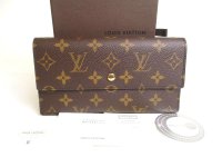 LOUIS VUITTON Monogram Brown Leather Flap Long Wallet Tresor #a287