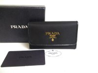 PRADA Black Nylon and Leather Gold H/W 6 Pics Key Chain #a289