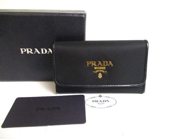 Photo1: PRADA Black Nylon and Leather Gold H/W 6 Pics Key Chain #a289