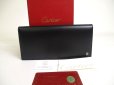 Photo1: Cartier Pasha de Cartier Black Leather Bifold Long Flap Wallet Purse #a292 (1)