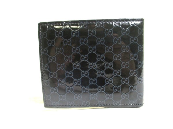 Photo2: GUCCI Micro Guccissima Navy Blue Patent Leather Bifold Bill Wallet #a296