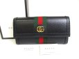 Photo1: GUCCI Double G Black Leather Web stripe Flap Long Wallet #a298 (1)