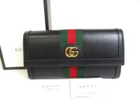 GUCCI Double G Black Leather Web stripe Flap Long Wallet #a298