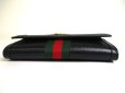 Photo5: GUCCI Double G Black Leather Web stripe Flap Long Wallet #a298