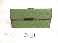 GUCCI GG Canvas Brown Leather Long Flap Wallet Purse #a301