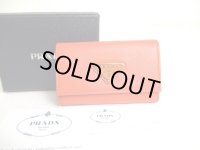 PRADA Orange Saffiano Triangle Leather 4 Pics Key Chain #a303