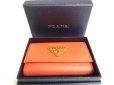 Photo12: PRADA Orange Saffiano Triangle Leather 4 Pics Key Chain #a303