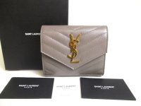 Saint Laurent YSL Gray Leather CASSANDRE MATELASSE Trifold Wallet Compact Wallet #a304