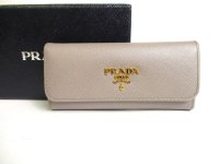 PRADA Gray Saffiano Leather 6 Pics Key Chain #a305