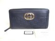 Photo1: GUCCI GG Navy Blue Leather Round Zip Wallet #a306 (1)