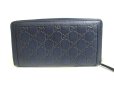 Photo2: GUCCI GG Navy Blue Leather Round Zip Wallet #a306 (2)