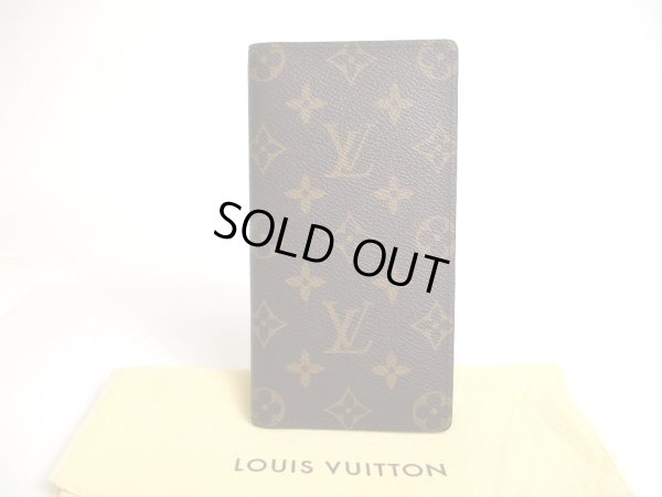 Photo1: LOUIS VUITTON Monogram Brown Leather Flap Checkbook Bill Wallet #a307