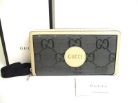 GUCCI Off The Grid Gray Nylon Beige Leather Round Zip Long Wallet #a309