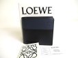 Photo1: LOEWE Black Deep Navy Blue Leather Bifold Wallet Compact Wallet #a313 (1)