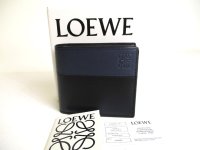 LOEWE Black Deep Navy Blue Leather Bifold Wallet Compact Wallet #a313