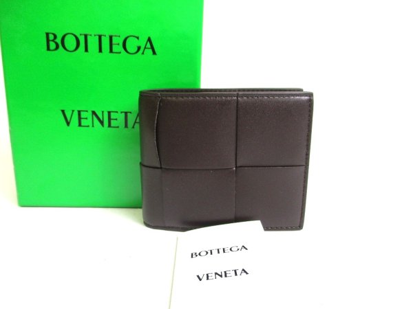 Photo1: BOTTEGA VENETA Dark Brown Leather Cassette Bi-Fold Wallet #a314