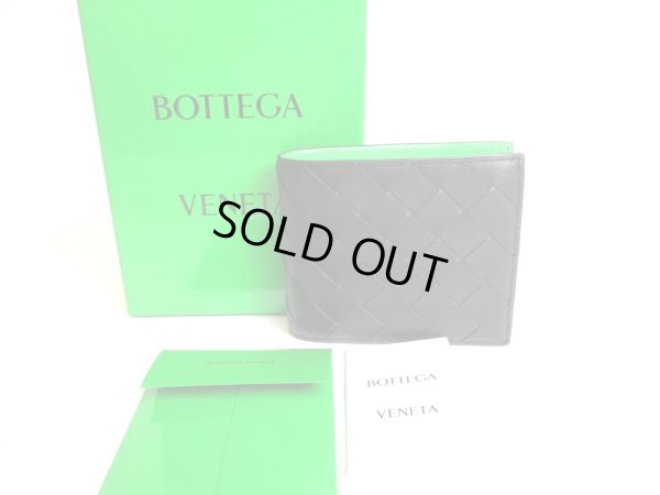 Photo1: BOTTEGA VENETA Intrecciato Black Green Leather Bifold Wallet Compact Wallet #a315