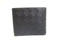 Photo2: BOTTEGA VENETA Intrecciato Black Green Leather Bifold Wallet Compact Wallet #a315 (2)