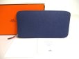 Photo1: HERMES Navy Blue Veau Epson SILK'IN LINE Round Zip Wallet Azap Long #a319 (1)