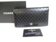 Photo1: CHANEL CC Logo Black Leather Bifold Long Flap Wallet Purse #a321 (1)