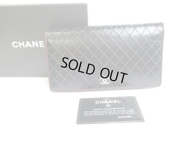 Photo1: CHANEL CC Logo Black Leather Bifold Long Flap Wallet Purse #a321