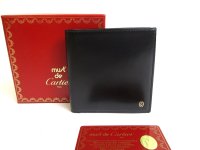 Cartier Pasha de Cartier Black Leather Gold H/W Bifold Wallet #a323