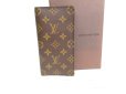 Photo1: LOUIS VUITTON Monogram Brown Leather Flap Checkbook Bill Wallet #a325 (1)