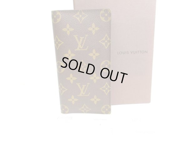 Photo1: LOUIS VUITTON Monogram Brown Leather Flap Checkbook Bill Wallet #a325
