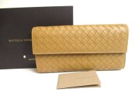 BOTTEGA VENETA Intrecciato Brown Leather Flap Long Wallet #a331