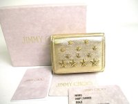 Jimmy Choo Stars Gold Leather Trifold Wallet Compact Wallet NEMO #a332