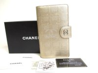 CHANEL New Travel Gold Canvas Leather Flap Long Wallet #a333