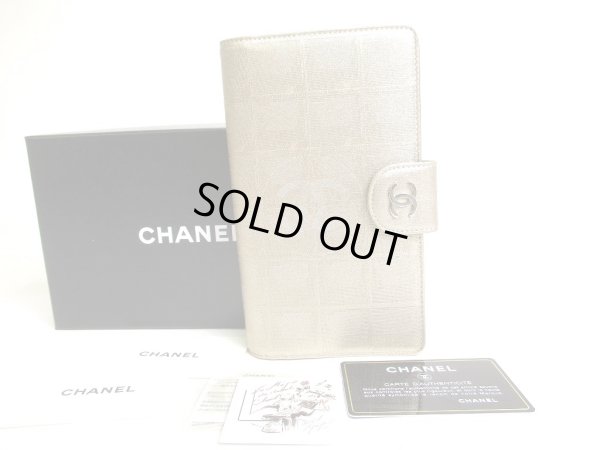Photo1: CHANEL New Travel Gold Canvas Leather Flap Long Wallet #a333