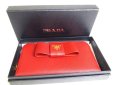 Photo12: PRADA Red Saffiano Leather Ribbon Motif Round Zip Long Wallet #a334