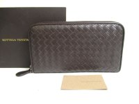 BOTTEGA VENETA Intrecciato Dark Brown Leather Round Zip Wallet #a337