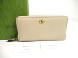 Photo1: GUCCI Double G Beige Light Yellow Leather Round Zip Wallet #a338 (1)