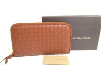 BOTTEGA VENETA Intrecciato Brown Leather Round Zip Wallet Purse #a339