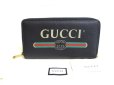 Photo1: GUCCI Vintage Logo Motif Pearl Black Leather Round Zip Wallet #a340 (1)