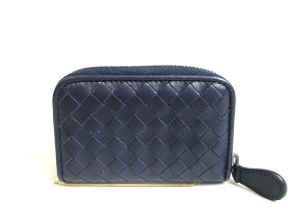 Photo2: BOTTEGA VENETA Intrecciato Navy Blue Leather Round Zip Coin Purse #a341