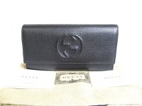 GUCCI Soho Interlocking G Black Leather Long Flap Wallet Purse #a345